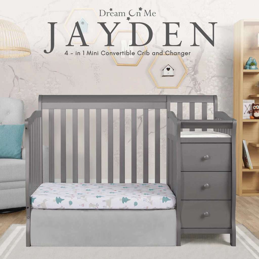 Storm Grey 4-in-1 Convertible Mini Crib and Changer B95615