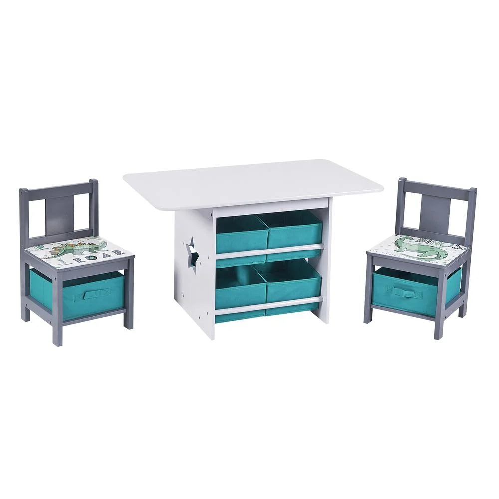 White Blue Gray Engineered Wood Table and Chair Set O51778