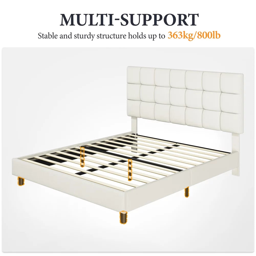 Queen Size Beige Upholstered Platform Bed W253