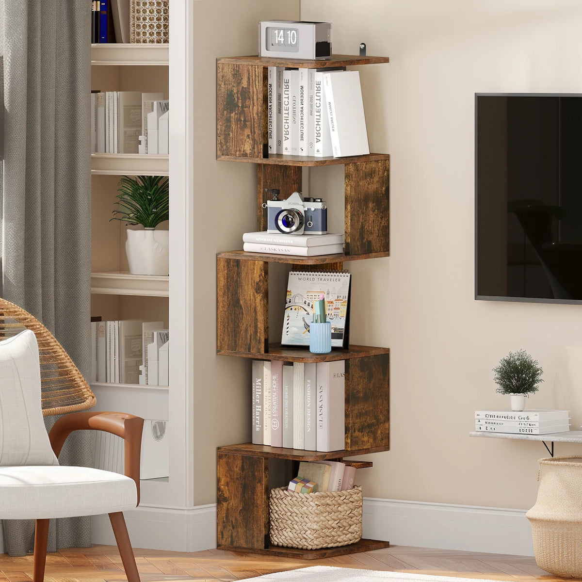 6 Tier Narrow Bookshelf Brown M548013