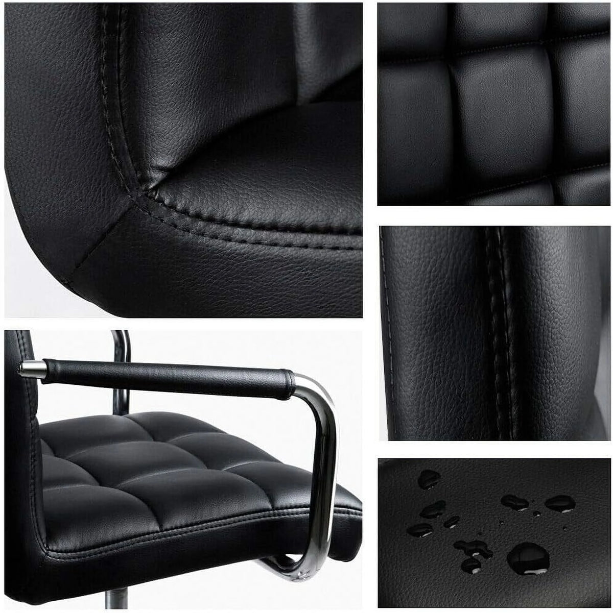 Black Ribbed PU Leather Office Chair with Wheels L380767