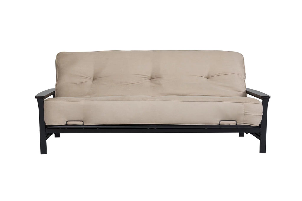 Full Size Metal Futon Frame with Espresso Wood Armrests X93379