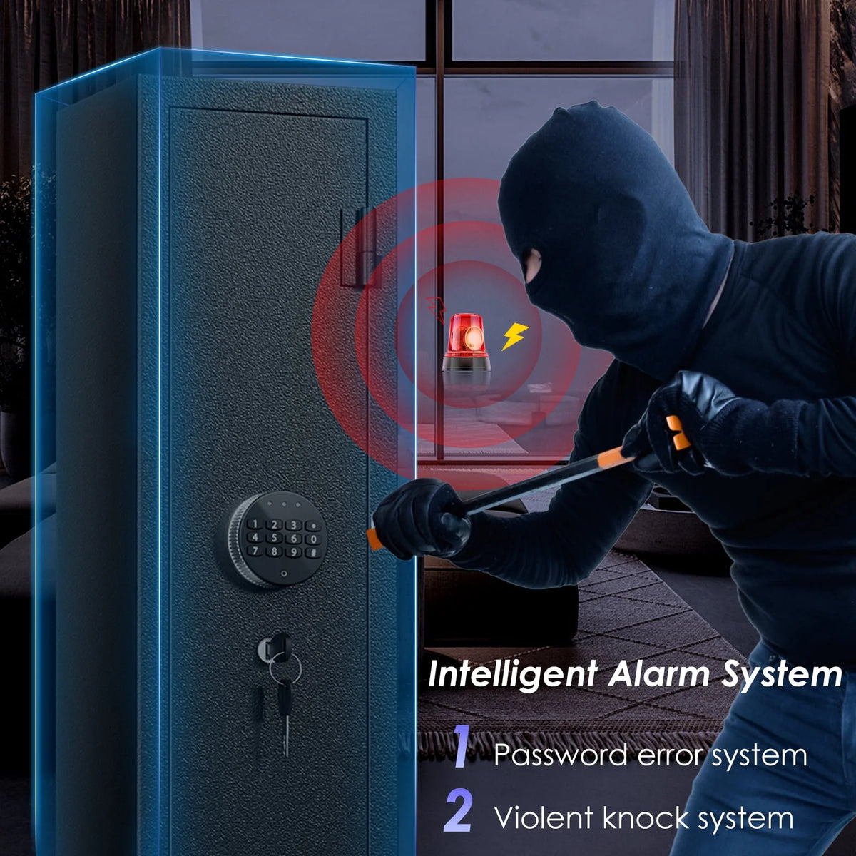 3-Gun Safe with LED Light, Digital Keypad, Alarm System M45385