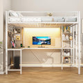 Twin Size Black Metal Loft Bed with Desk and Storage Shelves D52000