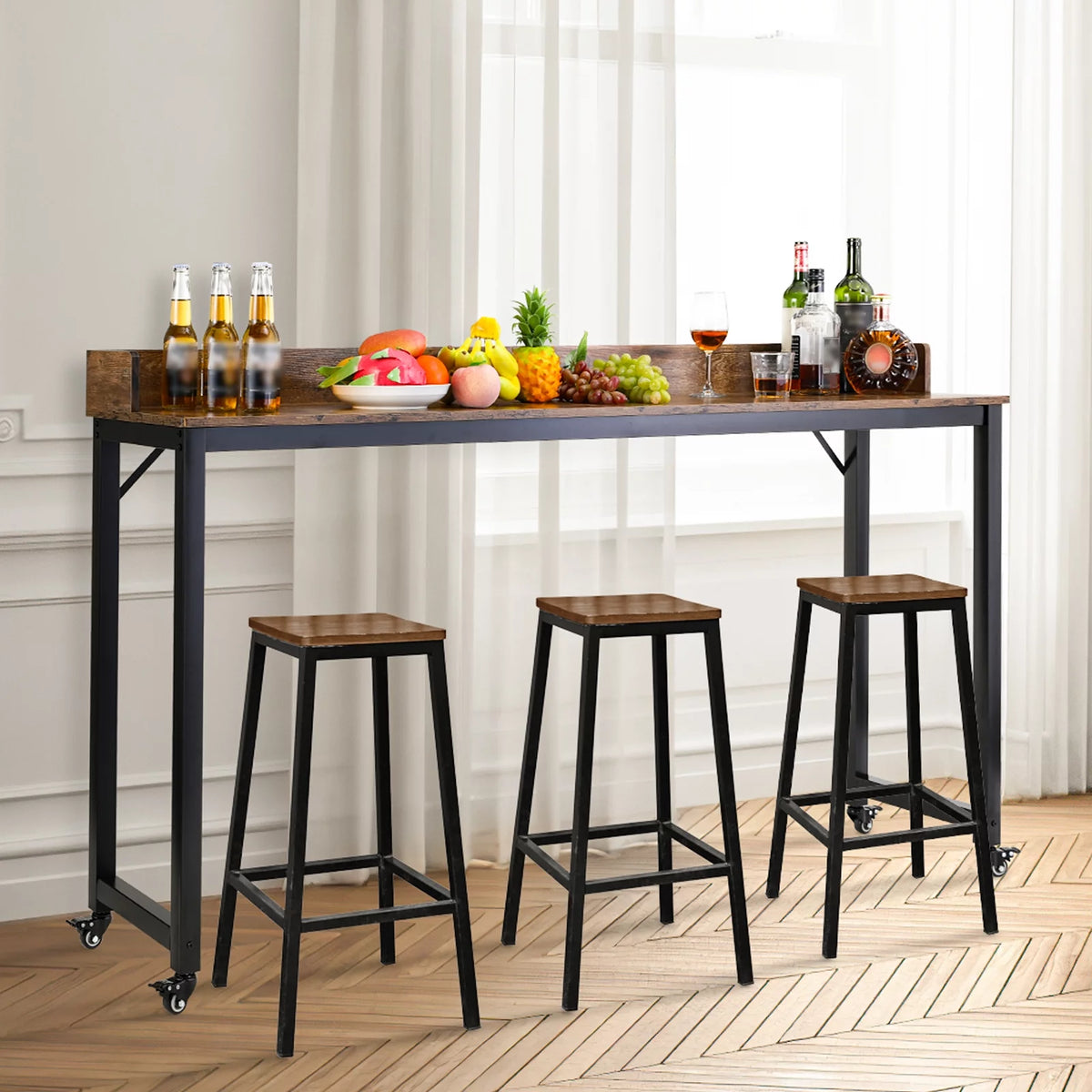Brown Overbed Table with Wheels O292584