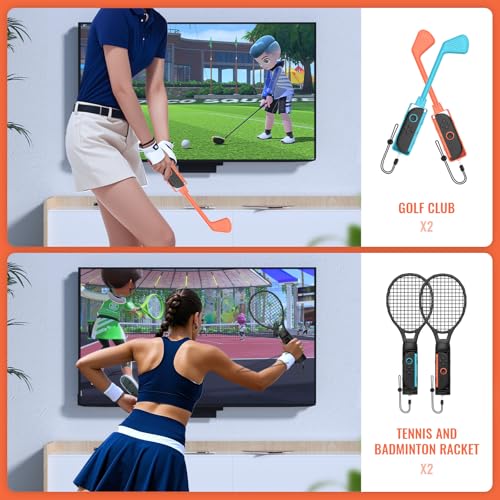 Switch Sports Games Accessories Bundle, 10 in 1 Family Party Pack with Tennis Rackets, Golf Clubs, Leg Straps & Joycon Grips R113504