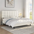 Queen Size Beige Upholstered Platform Bed W253