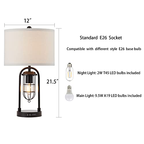 21'' Table Lamps Set of 2 with Night Light and USB Port G39609