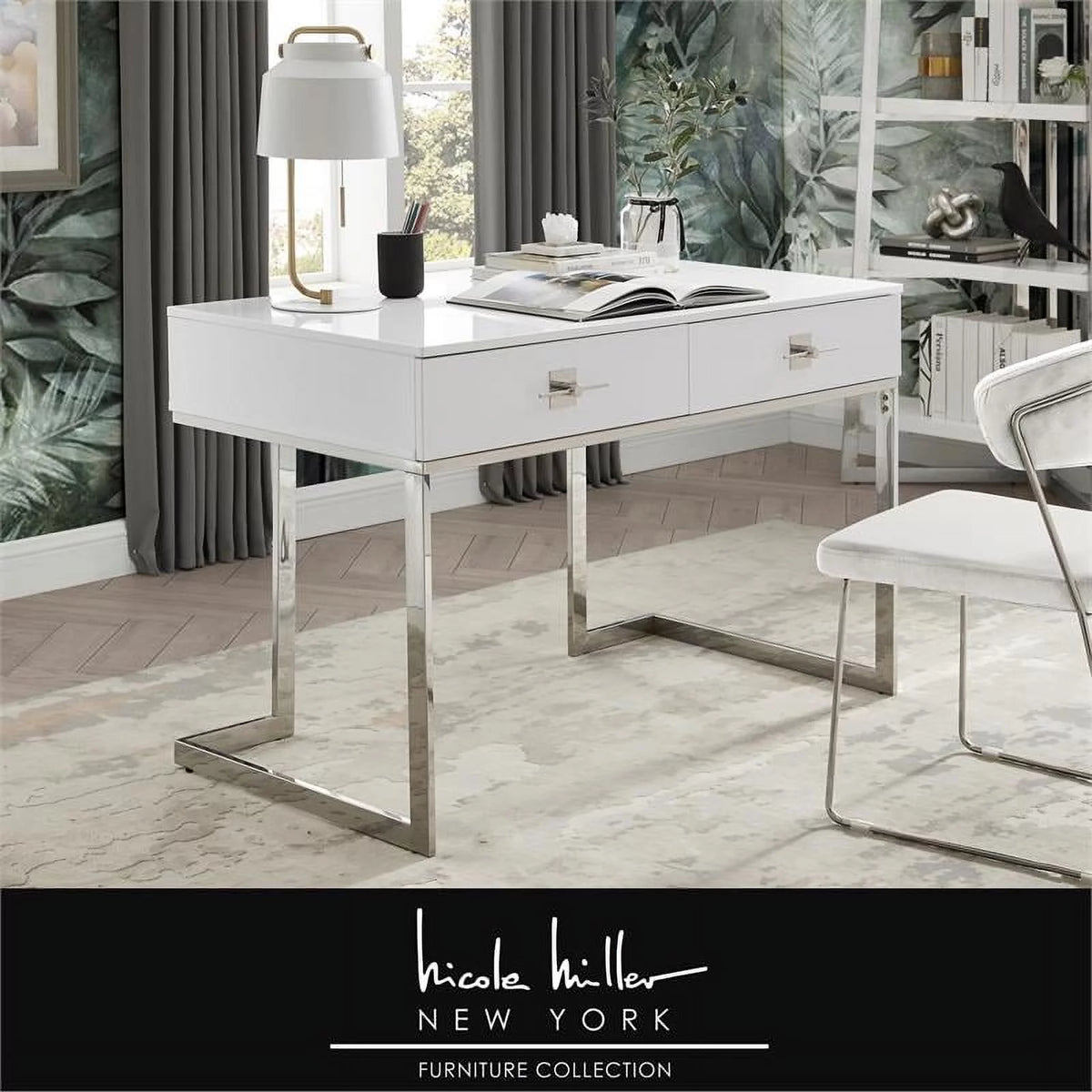 White 2-Drawers Stainless Steel Base Bedroom Vanity F4553