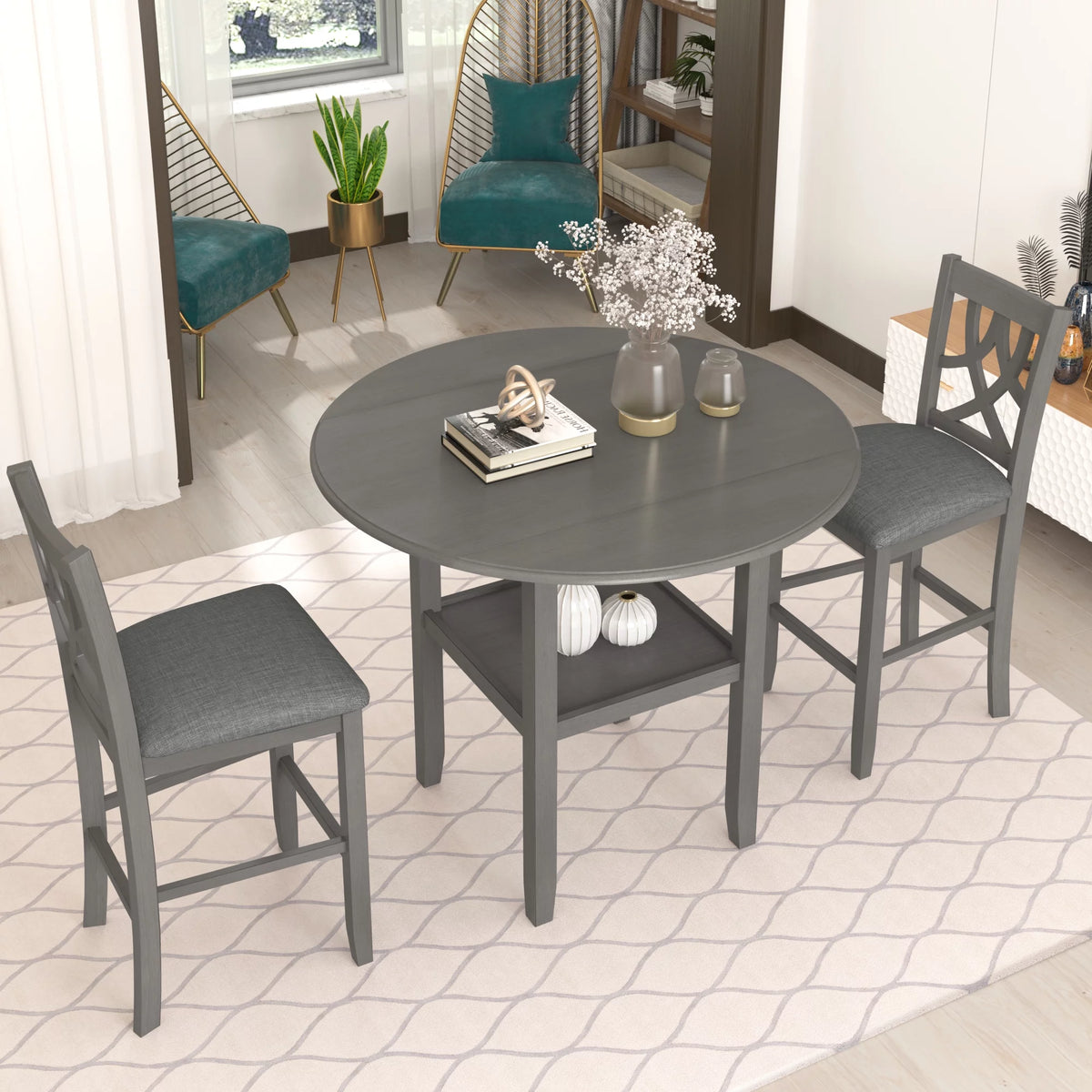 3-Piece Wooden Counter Height Dining Set with 2 Chairs X63359