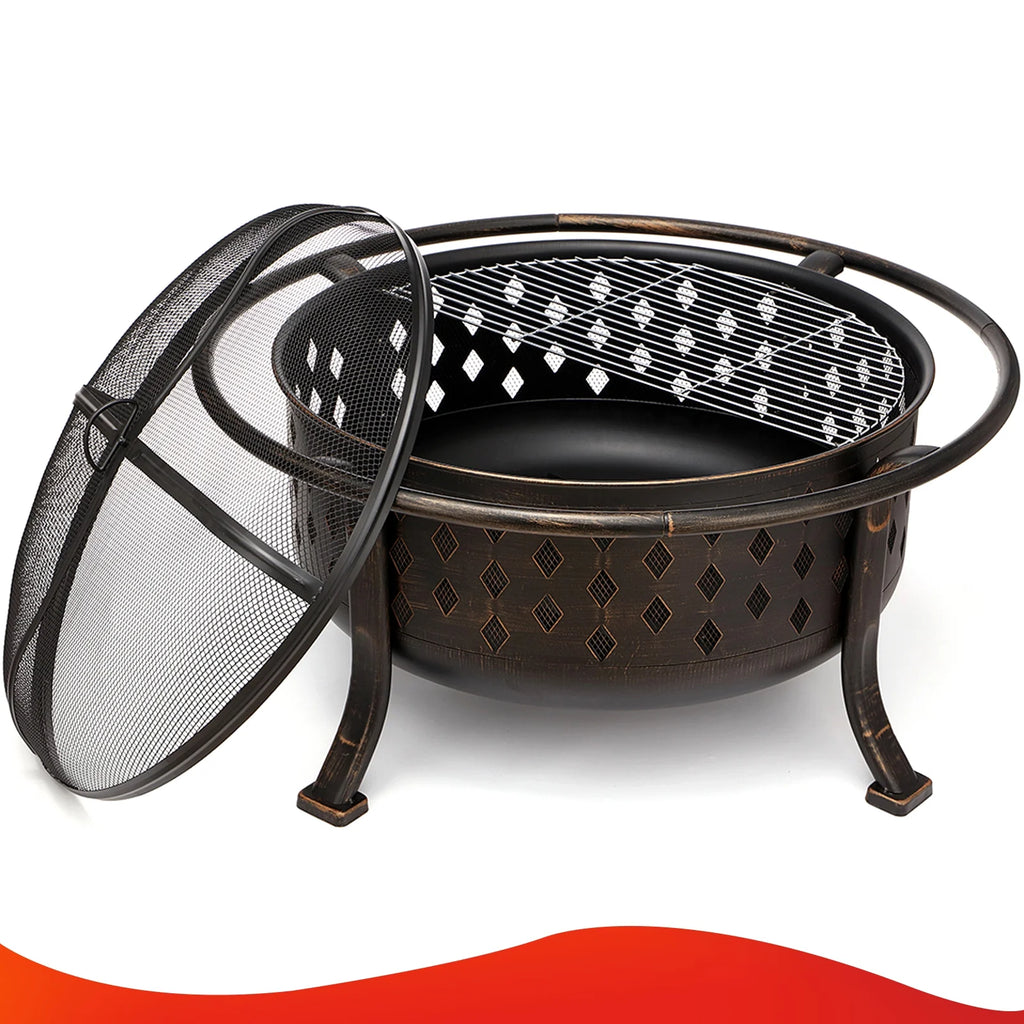 36 inch Wood Burning Fire Pit with Cooking Grill Grate F4861