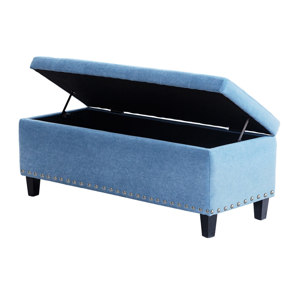 Light Blue Linen Fabric Storage Ottoman Bench K48172