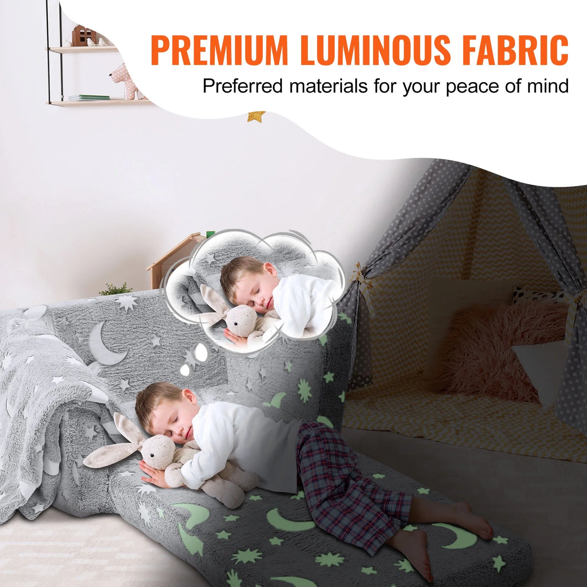 Fold-out Kids Sofa Glow-in-the-Dark Convertible Sofa U12599