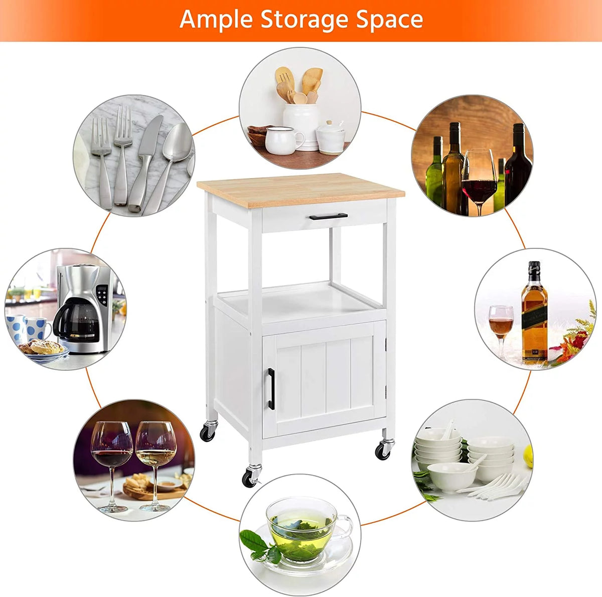 White Rolling Kitchen Island with Single Door Cabinet W9302