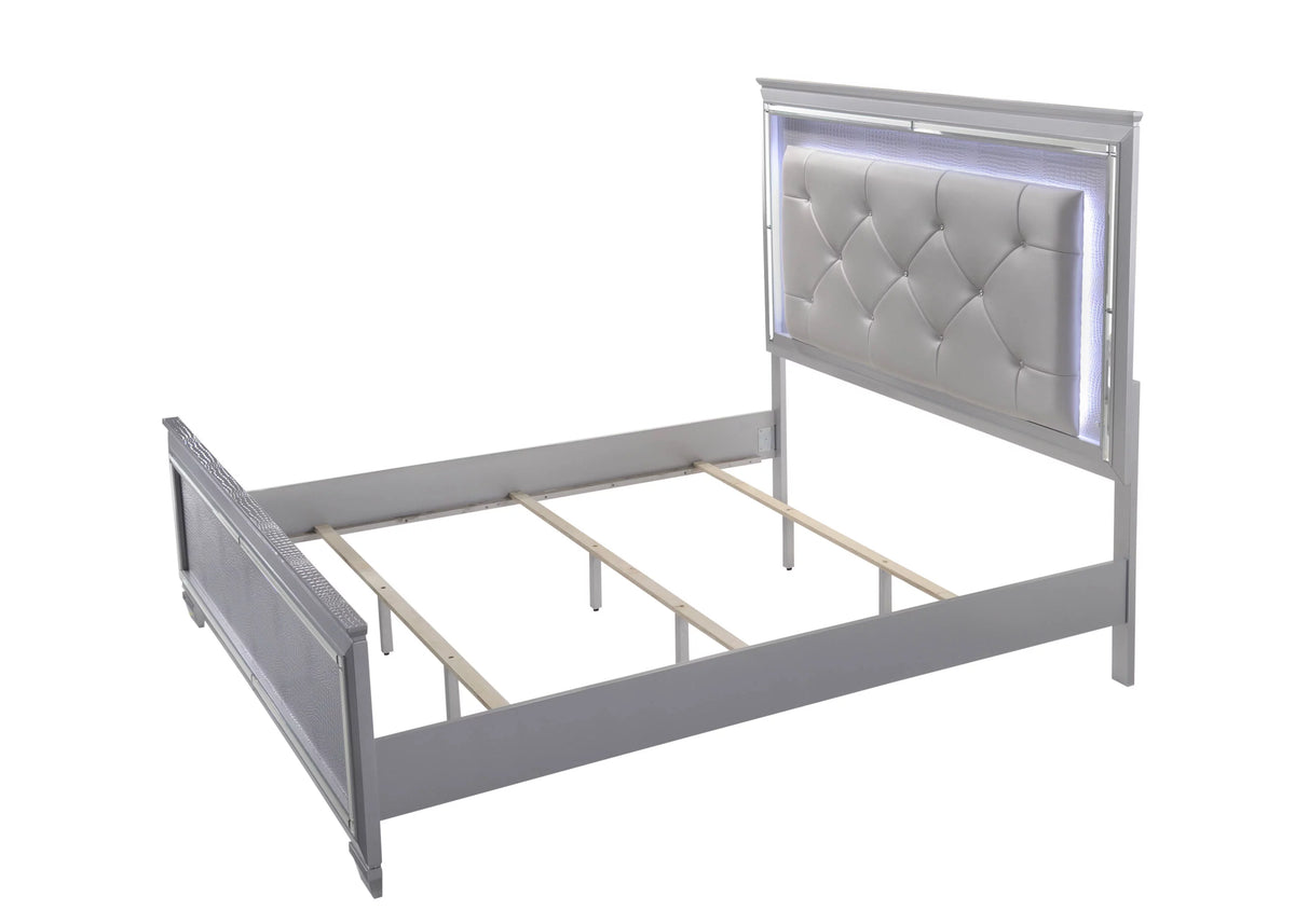 King Size Upholstered Bed 2 Nightstand Wooden Bedroom Furniture Set W1987