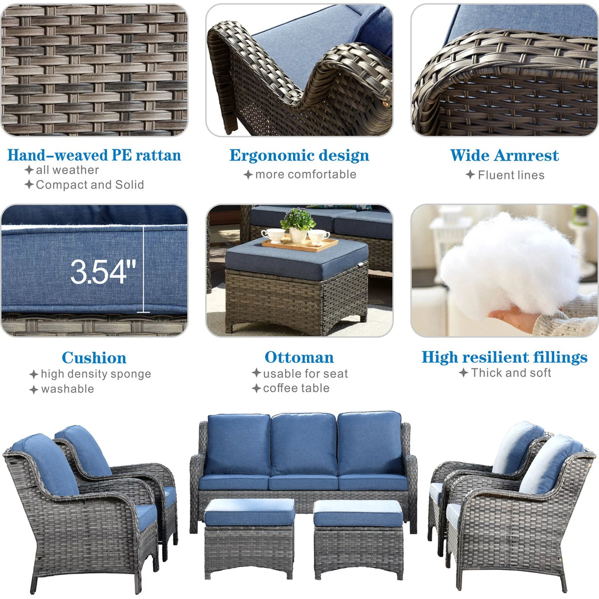 7 Pieces Wicker Rattan Sectional Sofa Z221
