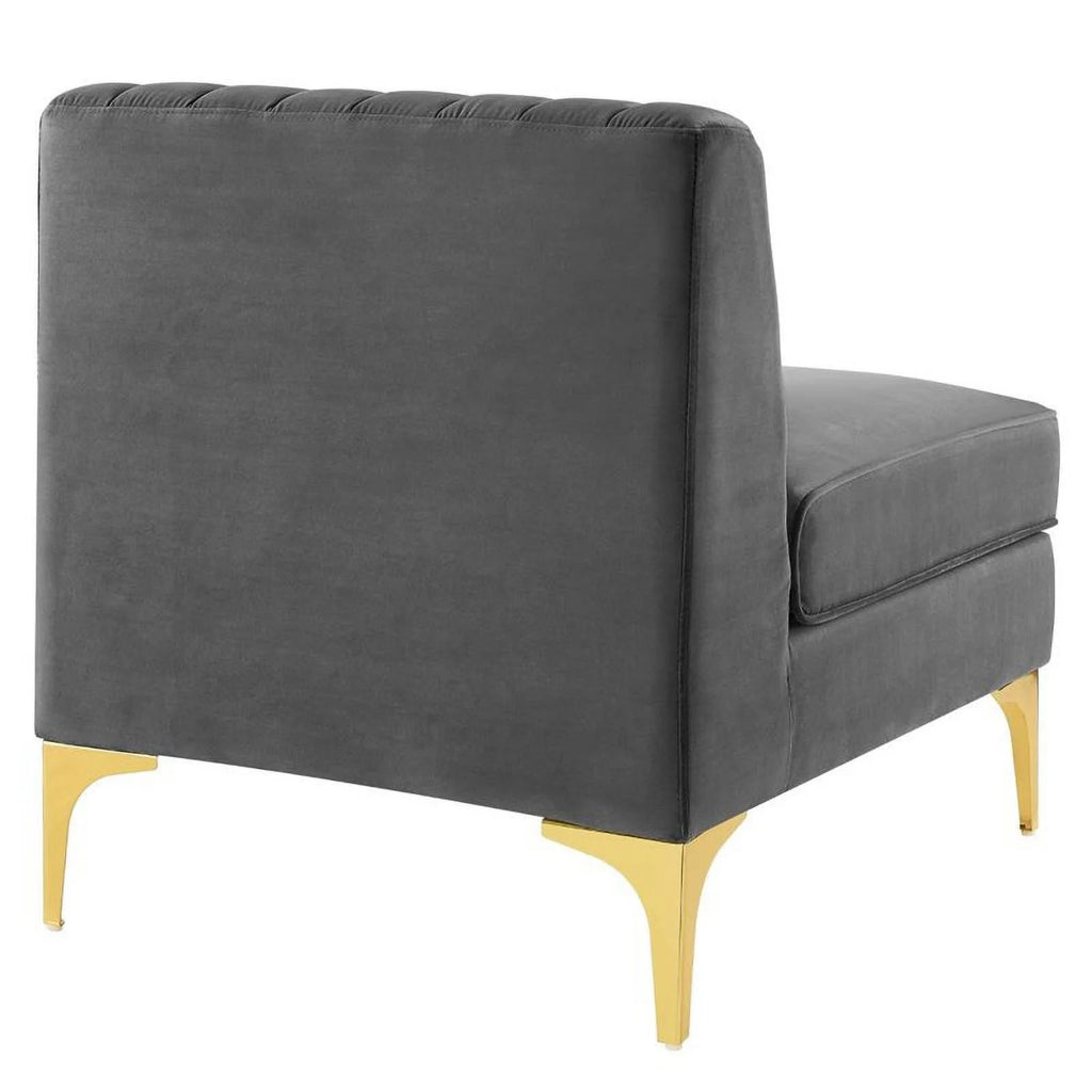 6-Piece Channel Performance Velvet Tufted Sectional Sofa in Gray X668