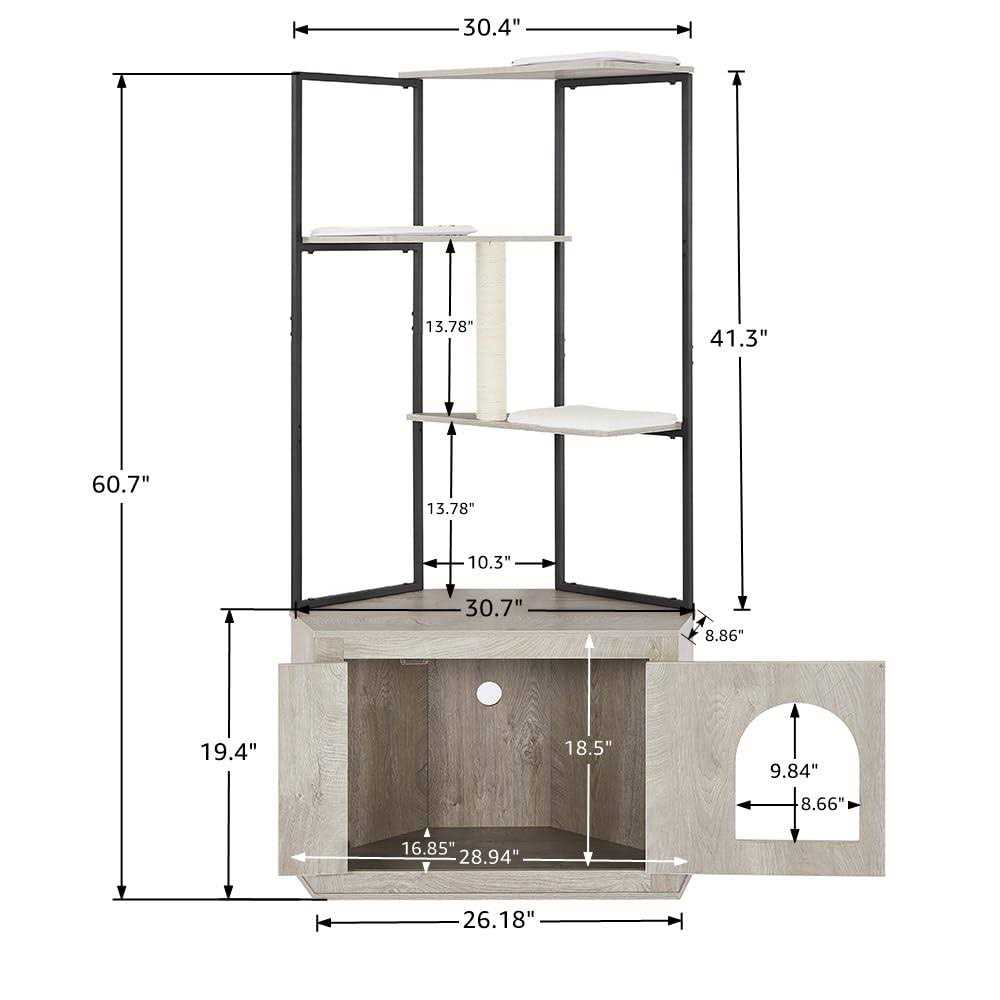 Corner Box Enclosure with Cat Tree Tower Cat Litter J1373