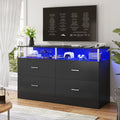 Black 4 Drawer Dresser with LED Lights & Charging Station T7015