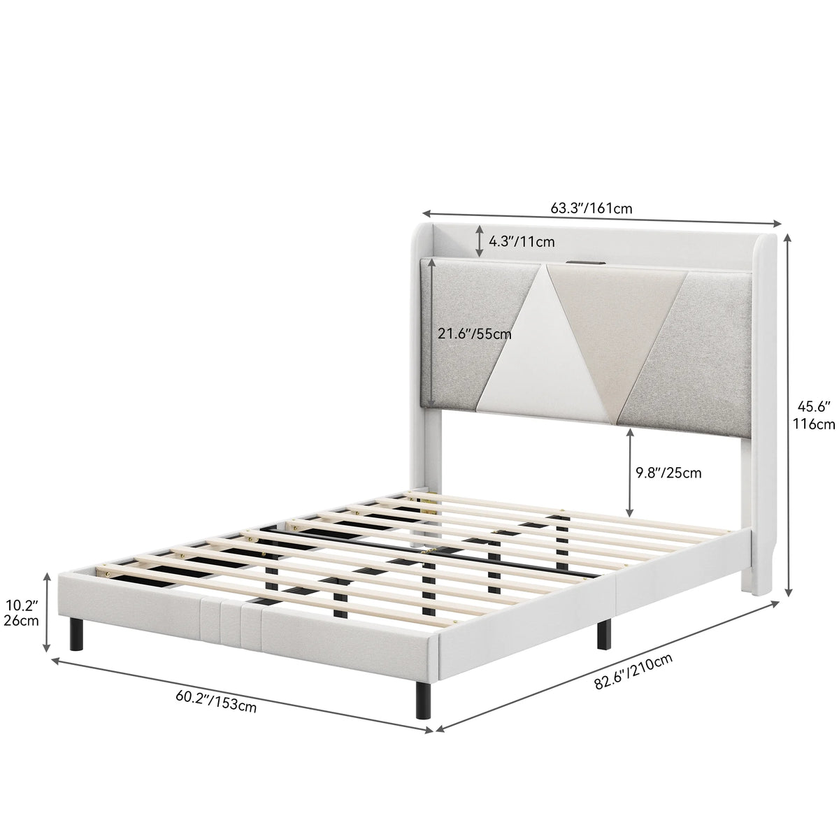 Queen Size Bed Frame with Type-C & USB Ports U279