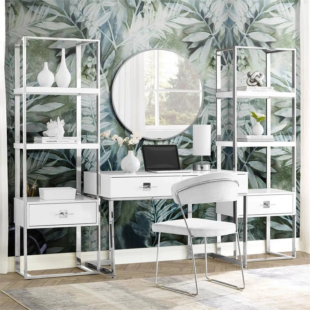 White 2-Drawers Stainless Steel Base Bedroom Vanity F4553