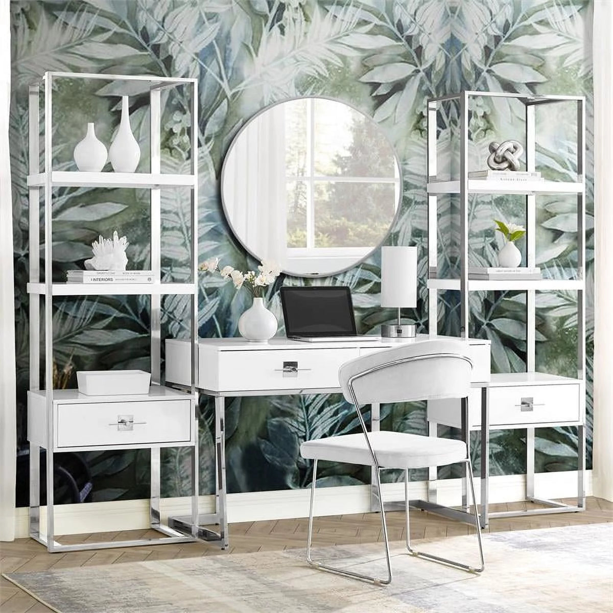 White 2-Drawers Stainless Steel Base Bedroom Vanity F4553