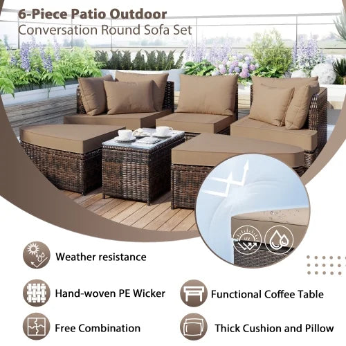 6 Piece PE Wicker Rattan Patio Sofa Set with Coffee Table V73997