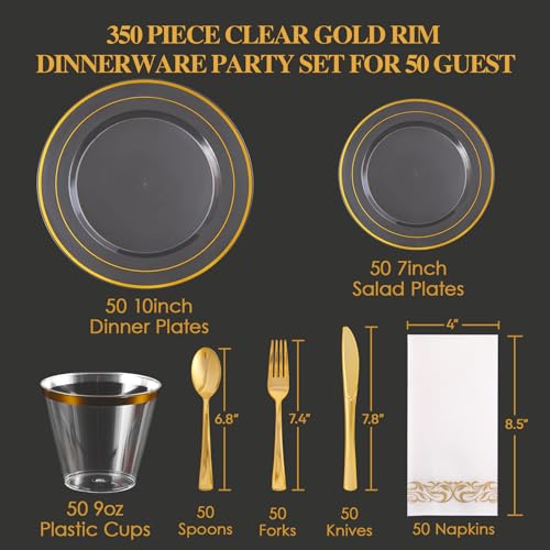 Clear 350 Count Plastic Dinnerware Set with Gold Rim N428