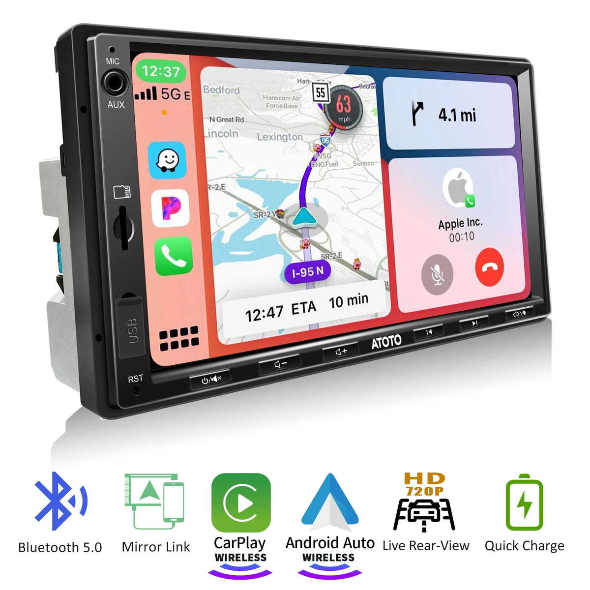 Double Din Car Stereo with Wireless Apple Carplay & Android Auto W50790