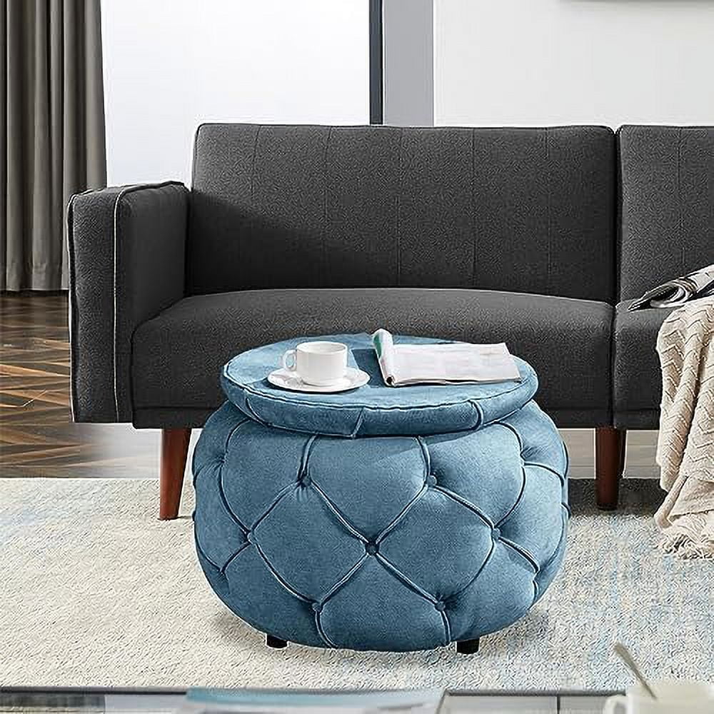 Blue Woven Round Tufted Ottoman T217