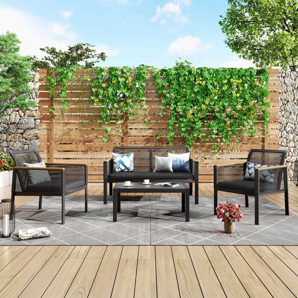 4 Piece All Weather Wicker Patio Sofa Set O314