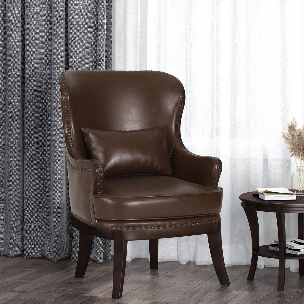 Dark Brown Upholstered Accent Chair with Nailhead Trim N8833