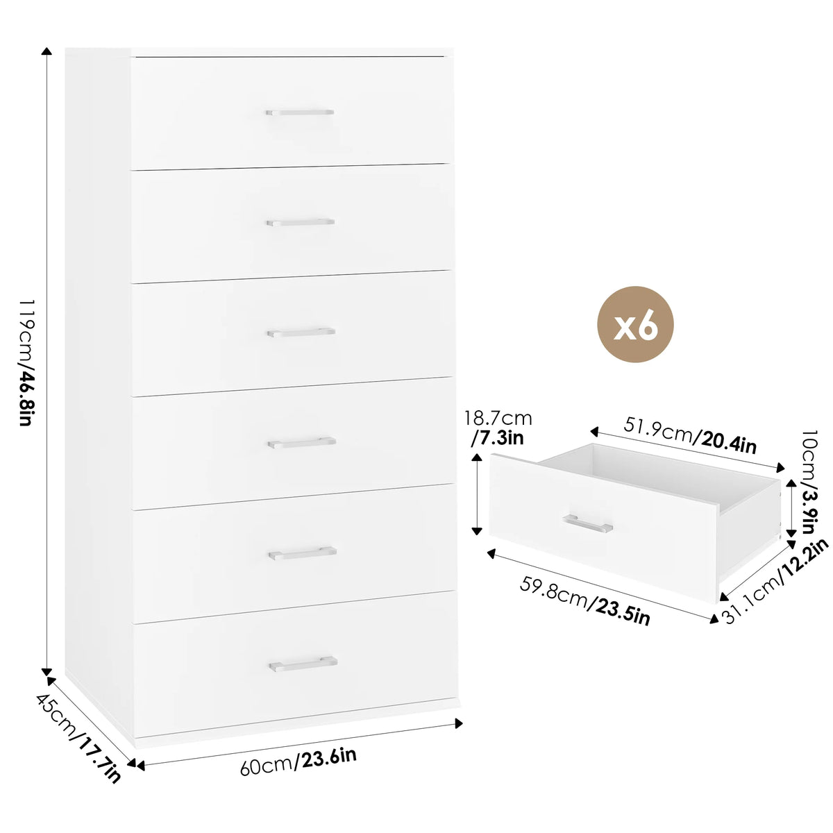 White 6 Drawer Wood Dresser U1789