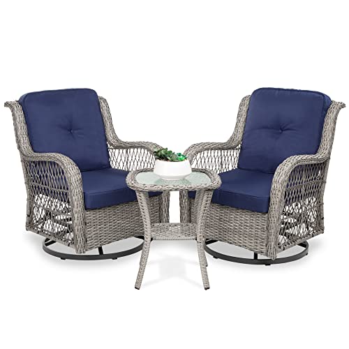 3-Piece Outdoor Wicker Patio Bistro Set with Swivel Rocking Chairs and Side Table Z46266