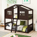 Espresso Wood House Bed with Ladder and Guard Rail Y218