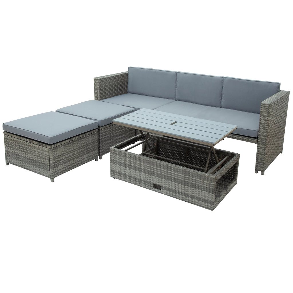 4-Piece All-Weather PE Wicker Patio Sectional Sofa Set with Retractable Table K436474