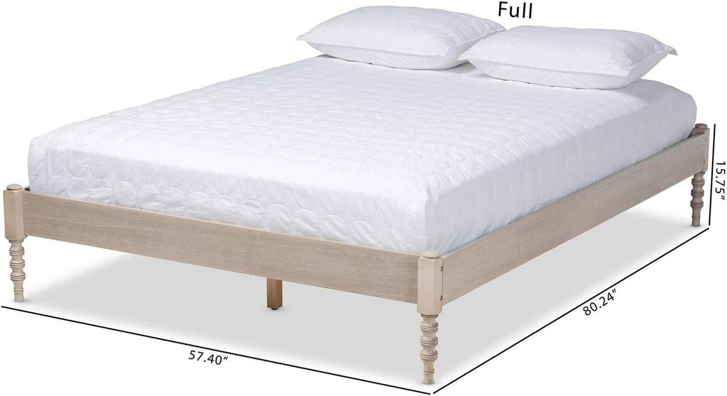 Antique White Oak Wood Queen Size Platform Bed Frame W977177