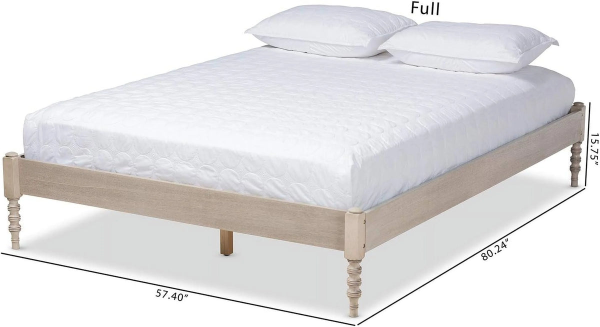 Antique White Oak Wood Queen Size Platform Bed Frame W977177