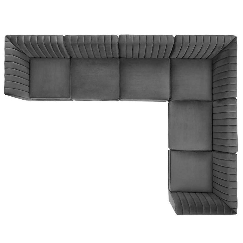 6-Piece Channel Performance Velvet Tufted Sectional Sofa in Gray X668