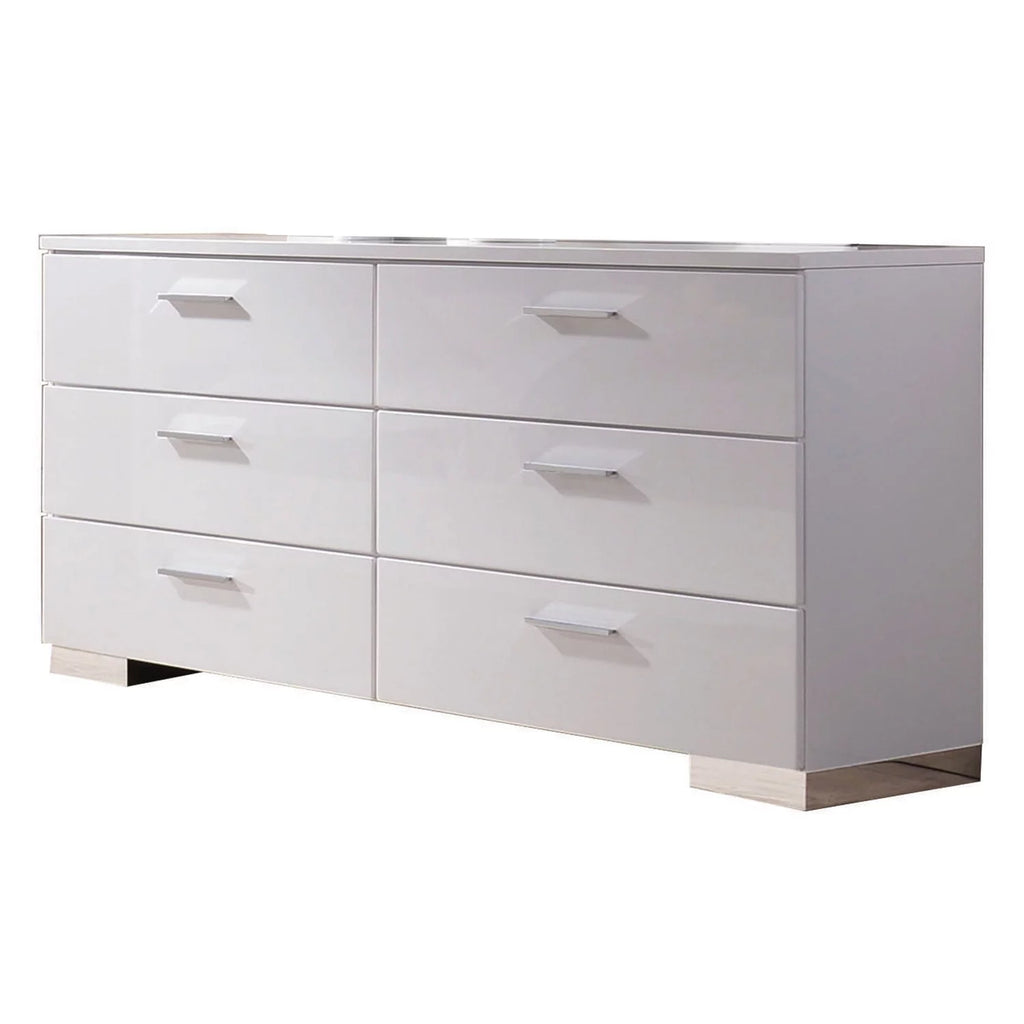 White High Gloss Finish Wood and Metal 6 Drawer Dresser H9973