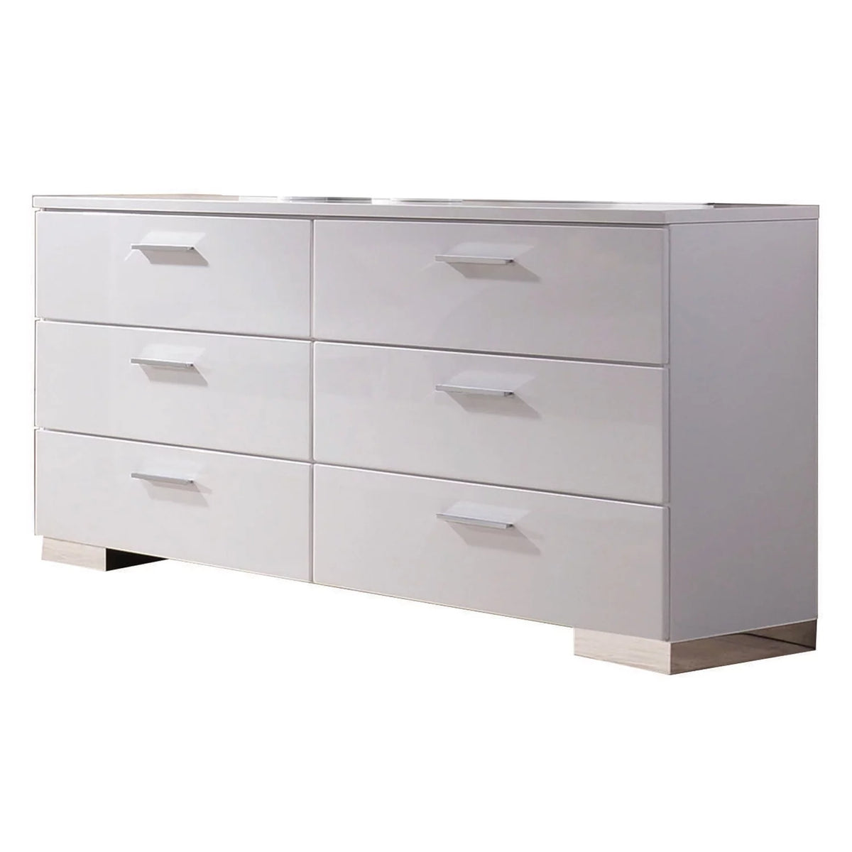 White High Gloss Finish Wood and Metal 6 Drawer Dresser H9973