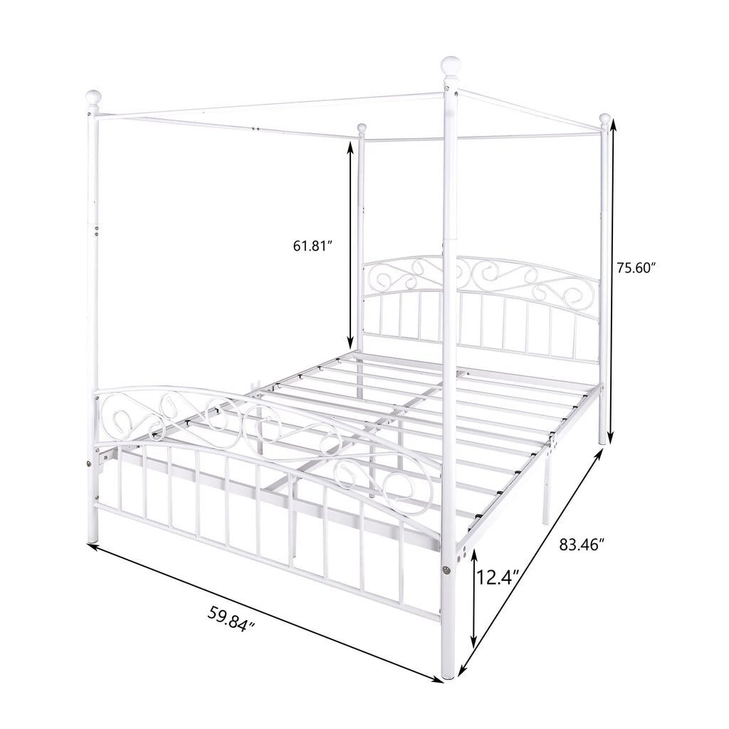 Metal Canopy Bed Frame with Headboard & Footboard Full Black J4041