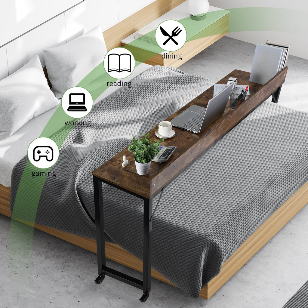 Brown Overbed Table with Wheels O292584