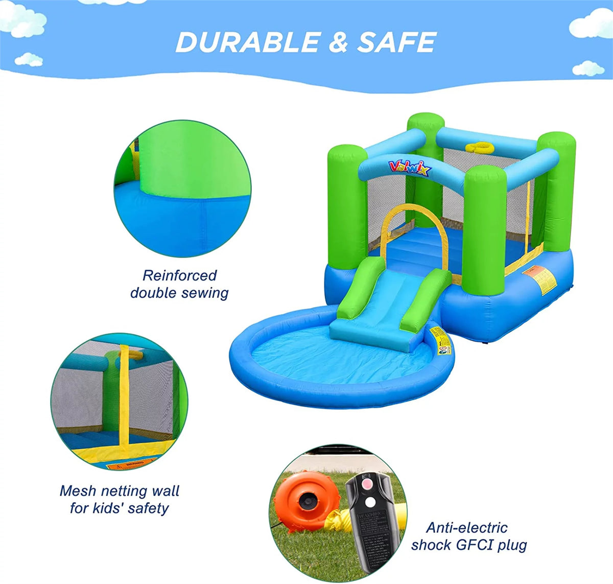 Inflatable Bounce House with Blower, Waterslide & Pool U494