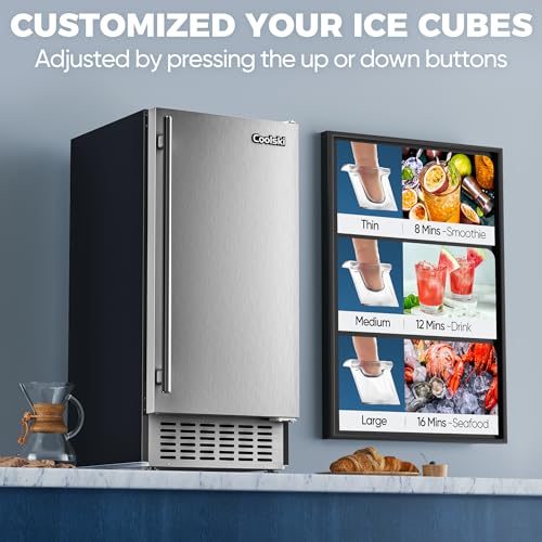 15" 80 LBS/Day Stainless Steel Built-in Freestanding Ice Maker F7037