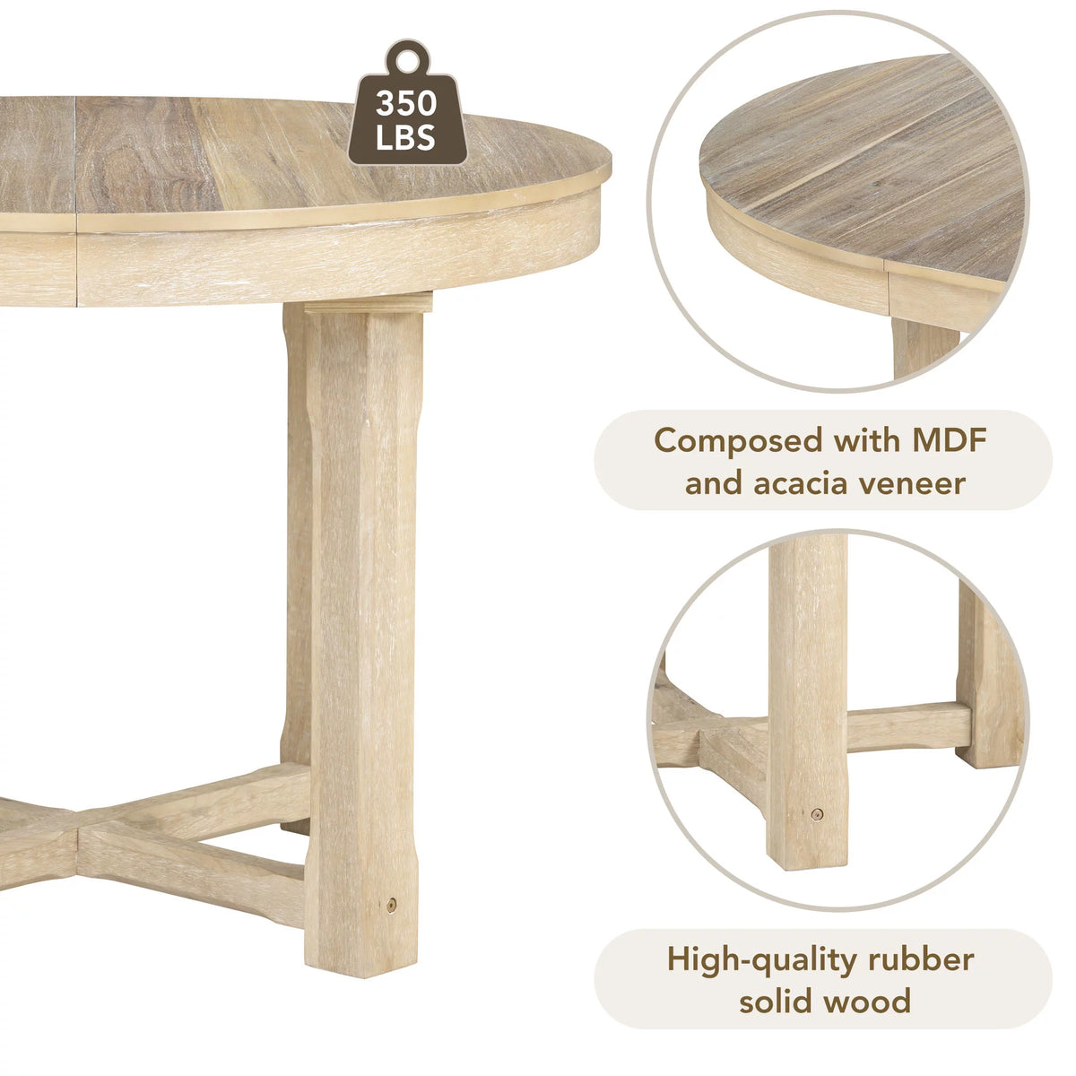 5-Piece Extendable Wood Dining Table Set with 4 Upholstered Chairs C179