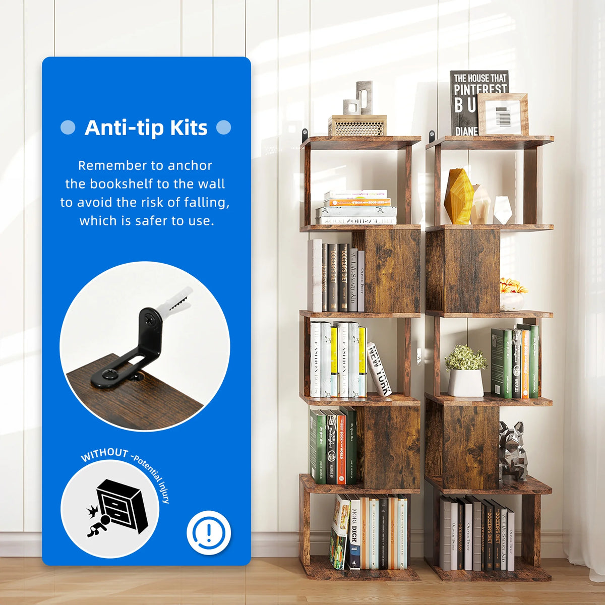 6 Tier Narrow Bookshelf Brown M548013