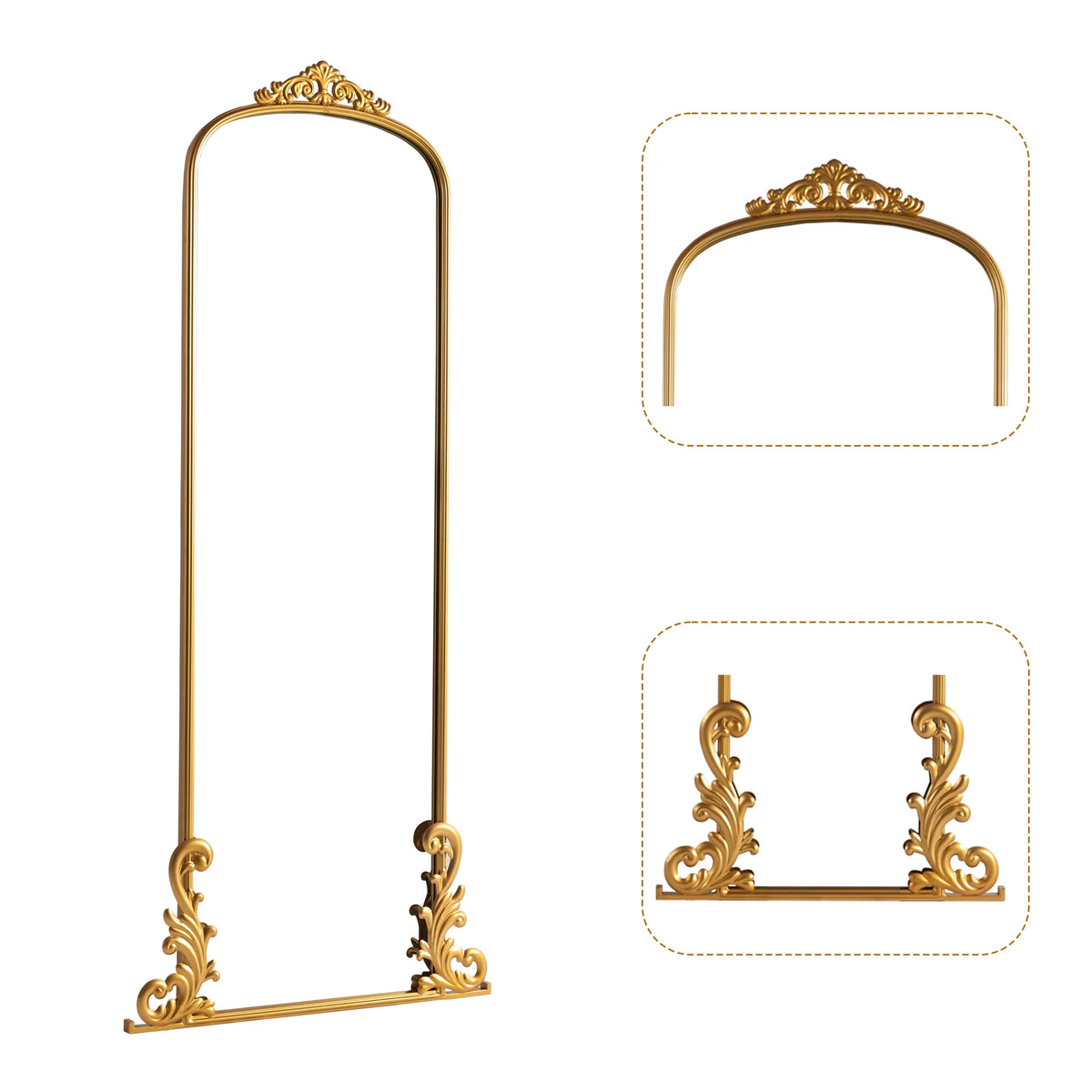 Large Arch Full Length Fireplace Mirror 68"*29" Gold Iron I149