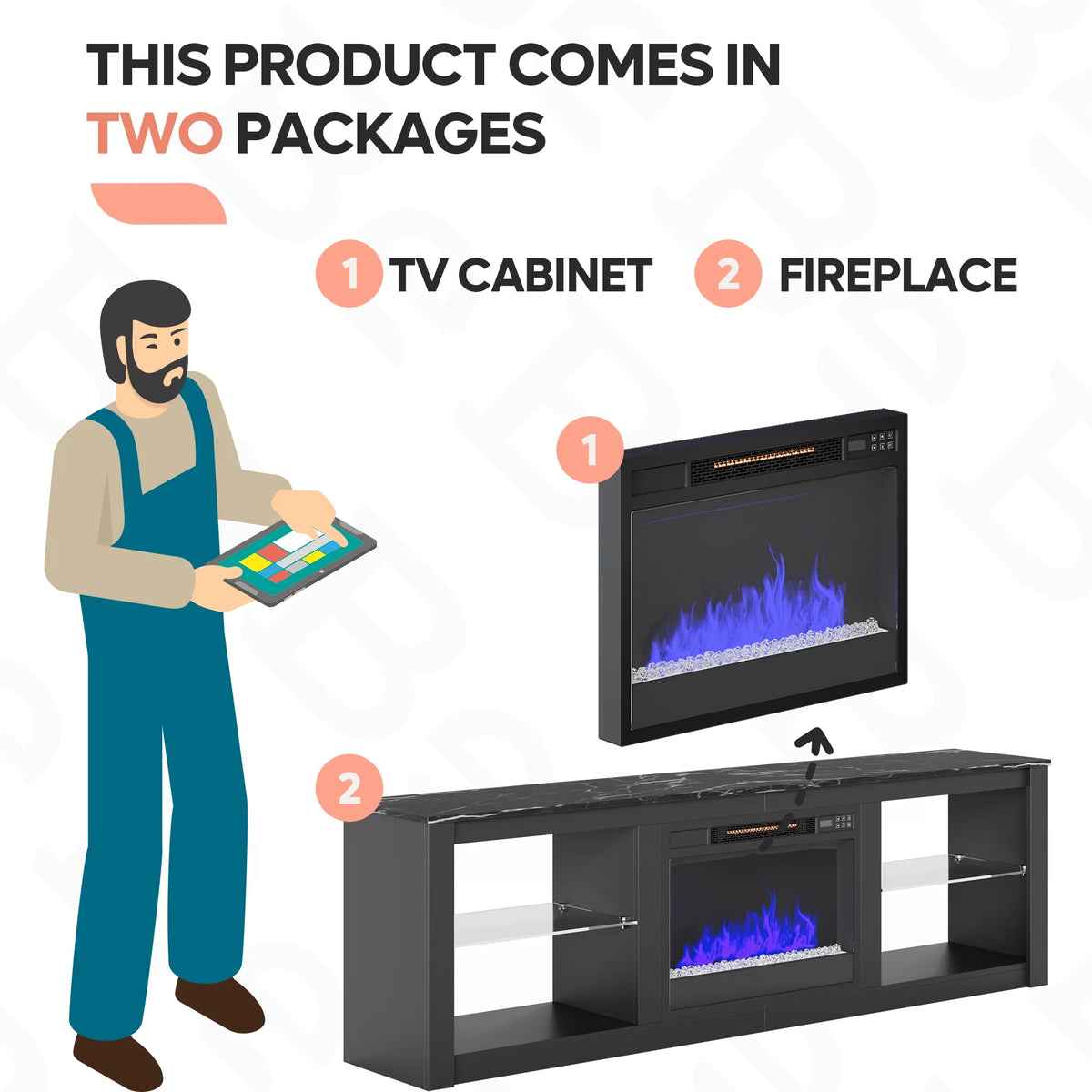 Wash Grey Electric Fireplace TV Stand H5736