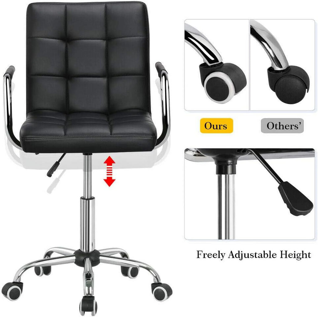 Black Ribbed PU Leather Office Chair with Wheels L380767